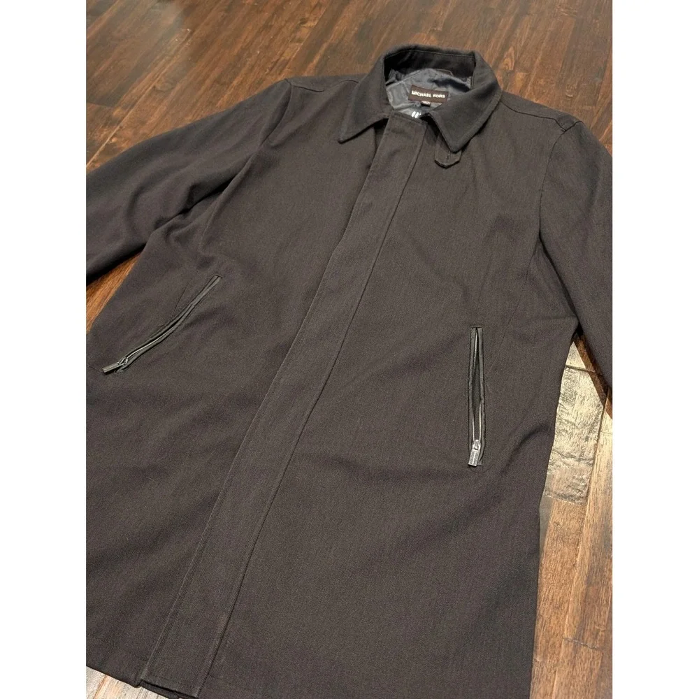Michael Kors Coat Mens L Charcoal Herringbone Zip Quilted Lined‎ Water Resistant
